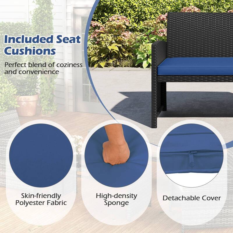 Gymax Set of 8 Patio Conversation Set w/Seat Cushions & Tempered Glass