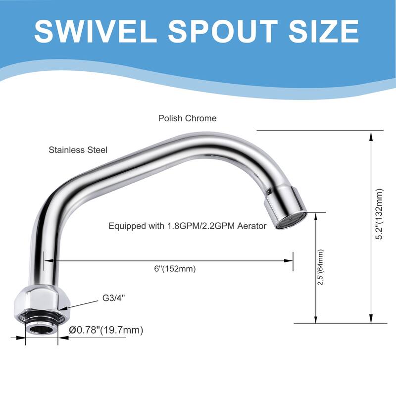 WOWOW Commercial Faucet Swivel Spout Replacement in Polished Chrome
