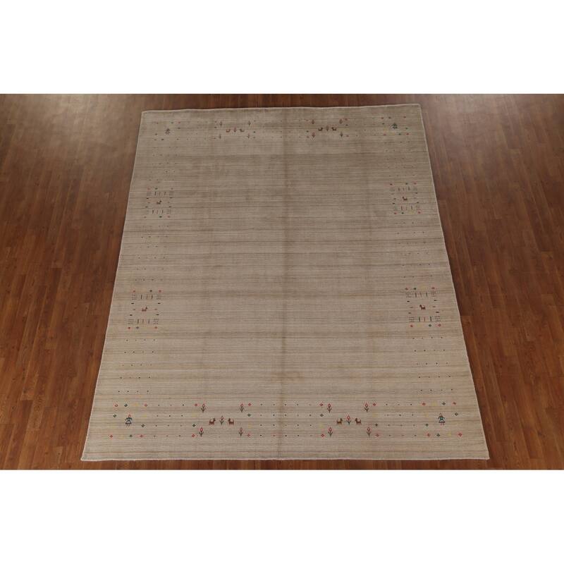 Gabbeh Area Rug Hand-Knotted Tribal Wool Carpet - 7'10" x 9'10"