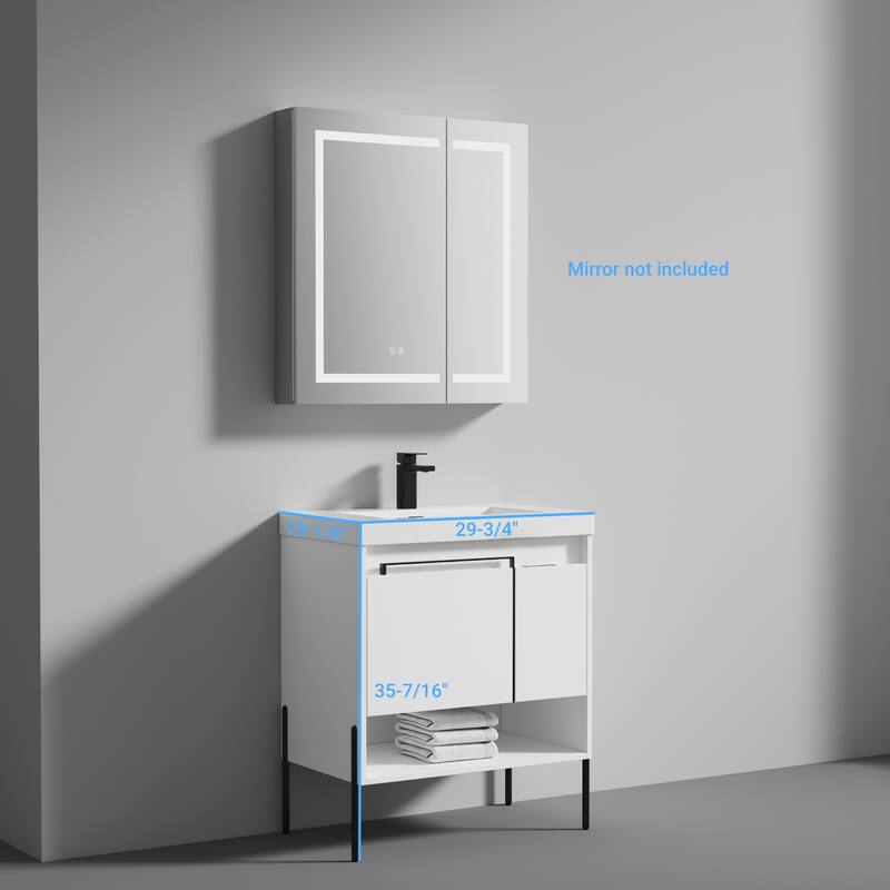 Blossom Turin 30 Inch Freestanding Bathroom Vanity with Acrylic Sink