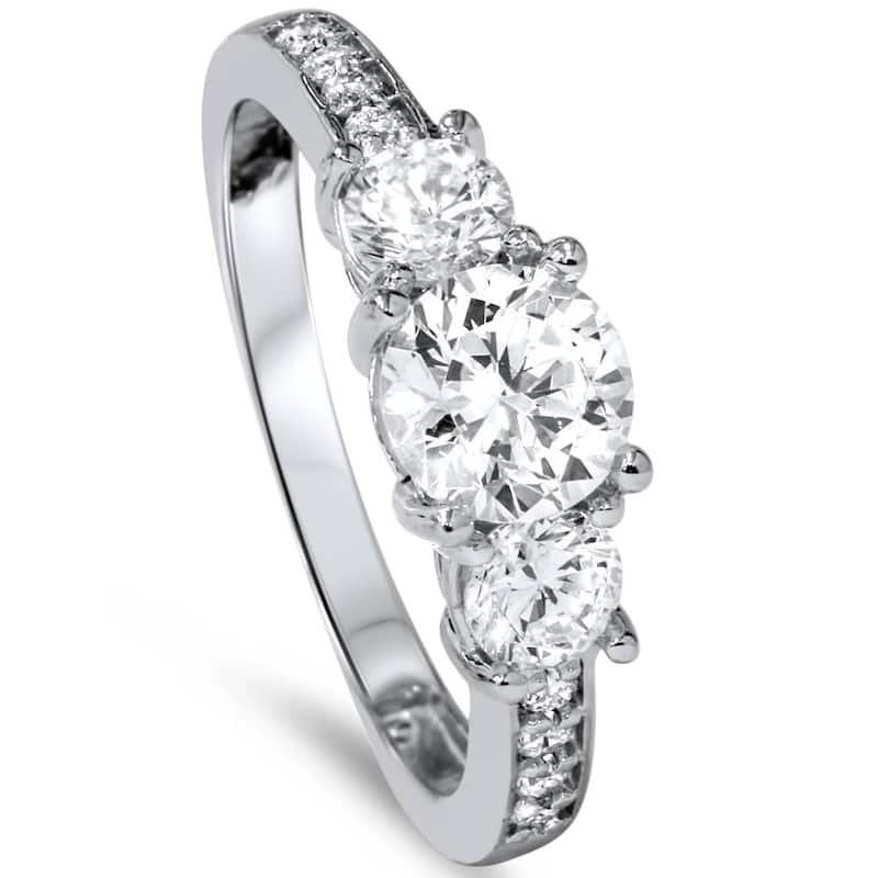 1 1/4ct Three Stone Round Diamond Engagement Ring White Gold