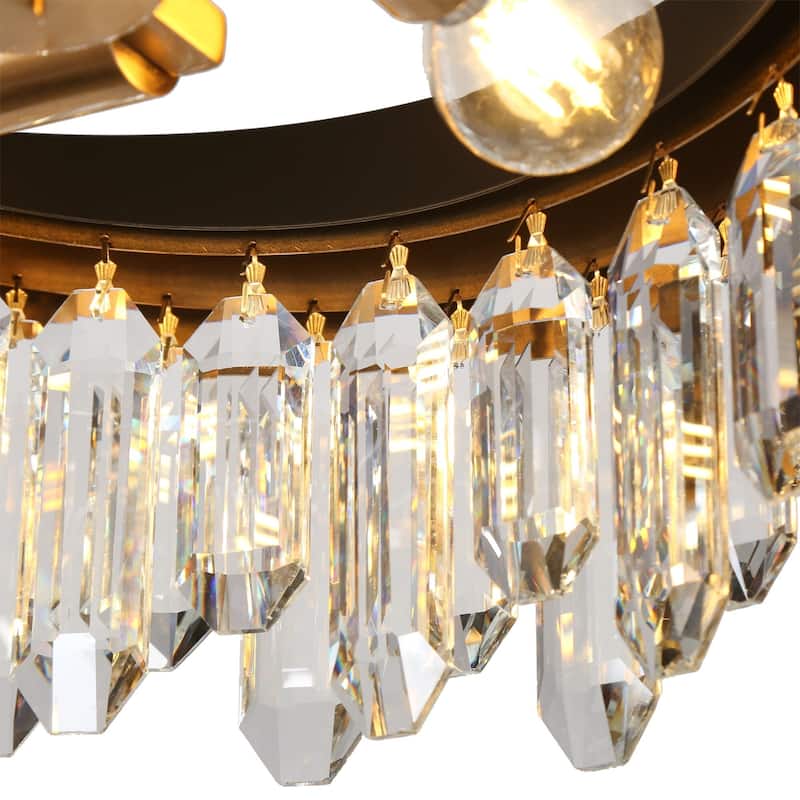 Modern Glam 4-Light Crystal Drum Chandelier for Dining Room Bedroom - Gold - 16" Dia. x 17.7" H