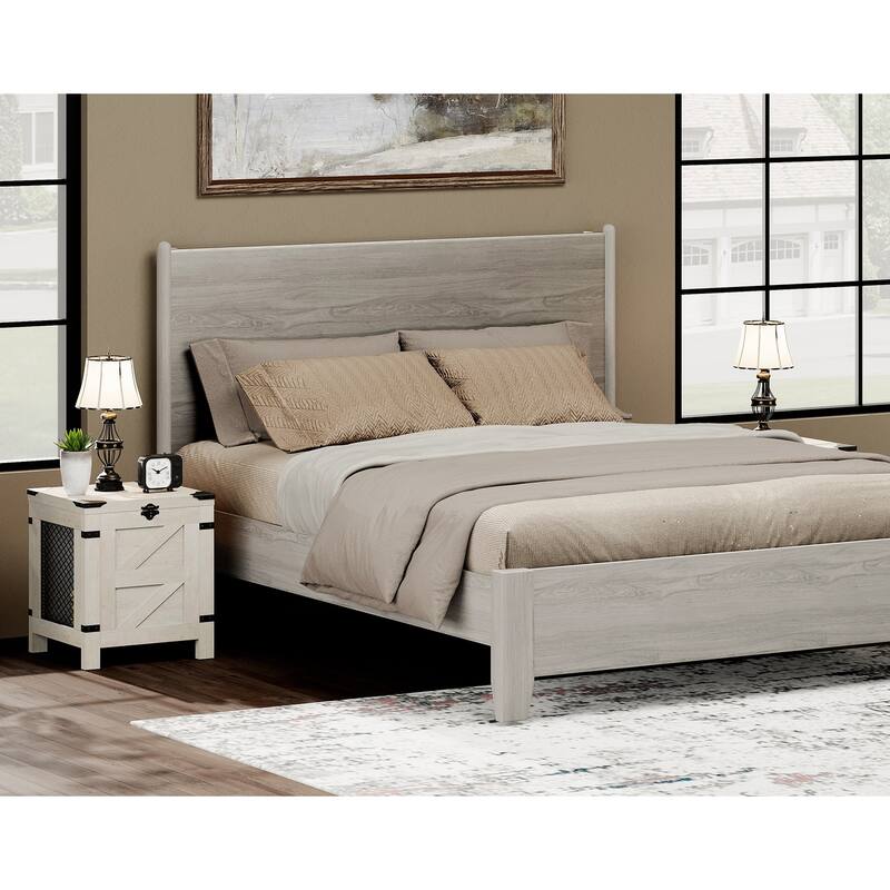 WAMPAT Lift Top End Table,Nightstand with Rustic Lock - Grey White - 2 Pack
