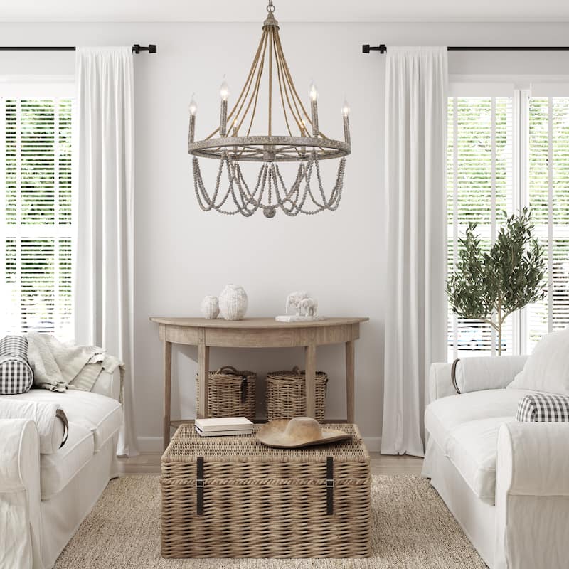 Farmhouse 6-Light Empire Wagon Wheel Chandelier for Dining Living Room - D25.5'' x H97.5''