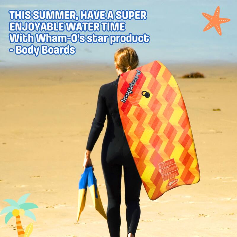 Wham-O 33" Body Board for Beach, Lightweight Boogie Boards with EPS Core, Fiber Clad Bodyboard with Wrist Leash - Yellow