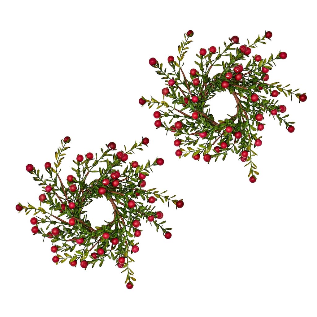 2.25" Boxwood & Berry Candle Ring, Set of 2 - 8