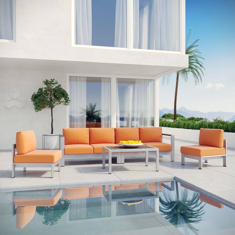 Shore 5-piece Outdoor Patio Aluminum Sectional Sofa Set - Orange/Silver