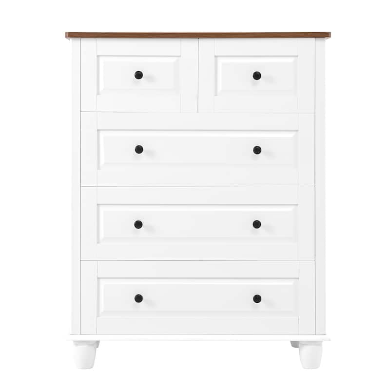 White 5 Drawer Tall Dresser Deep Storage Wood Cabinet Living Room Hallway Office