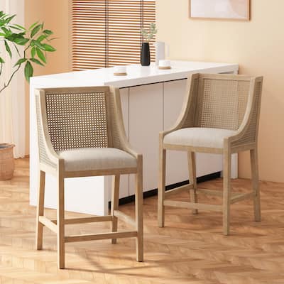 Christopher Knight Home Cataldo Fabric Upholstered Wood and Cane 25.5-Inch Counter Stools (Set of 2)