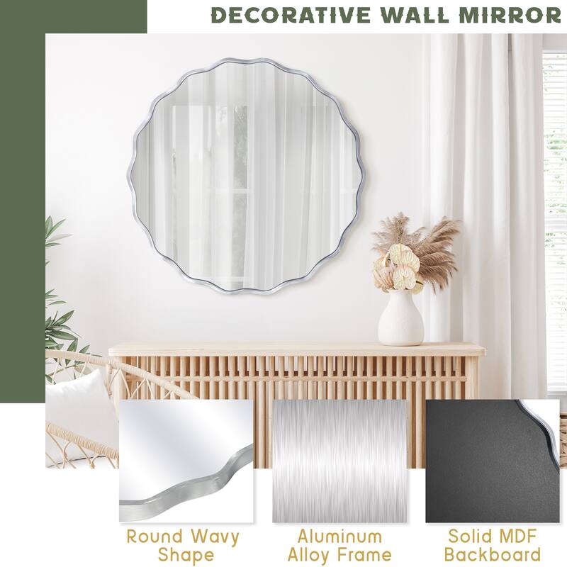 Decorative Aluminum Alloy Framed Wavy Round Wall Mirror Bathroom Vanity Mirror
