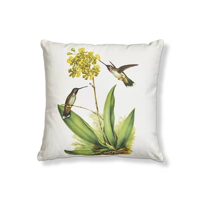 18"x18" Hummingbird Yellow Flower Cotton Accent Decorative Throw Pillow Poly Filled Removable Insert Square