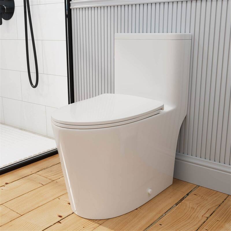 One-piece 1.0/1.28 GPF High Efficiency Dual Flush Elongated Toilet in Gloss White - White