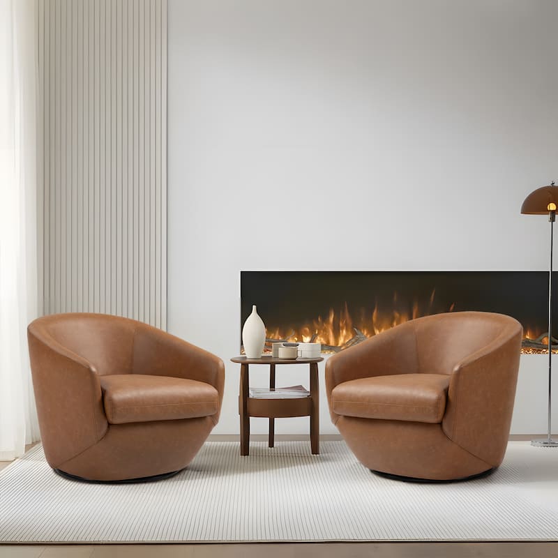 2 Set Vegan Leather Armchair Barrel Swivel Accent Chairs