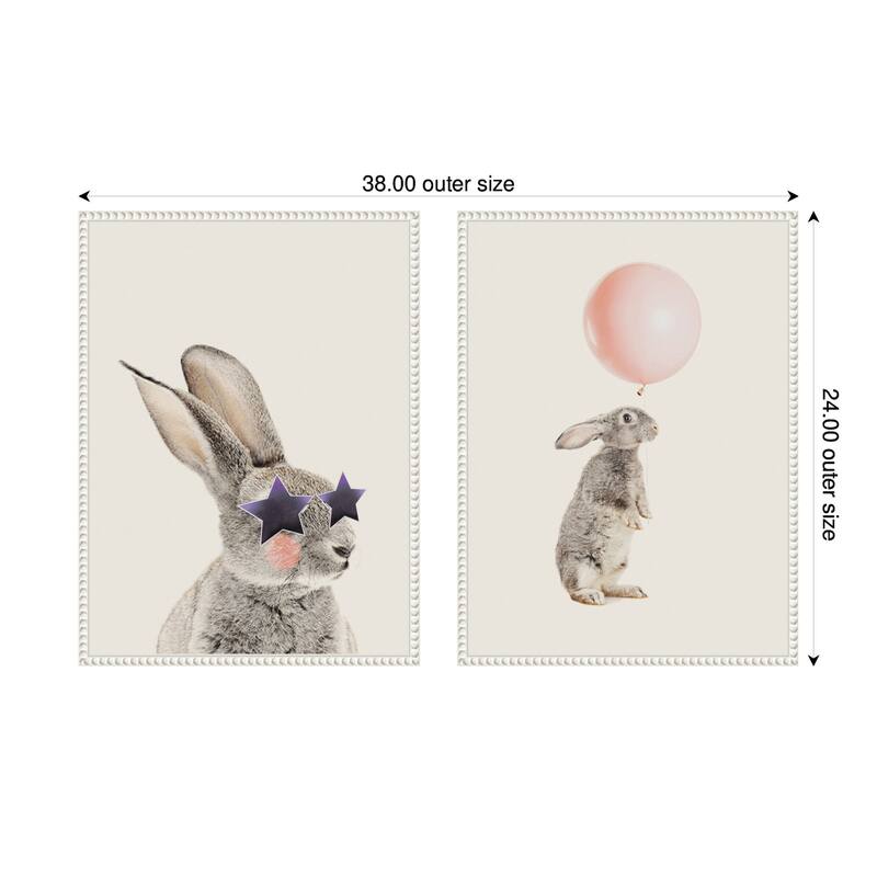 Kate and Laurel Sylvie Beaded The Bunny Star Glasses and The Bunny Pink Balloon Framed Canvas Art Set by July Art Prints