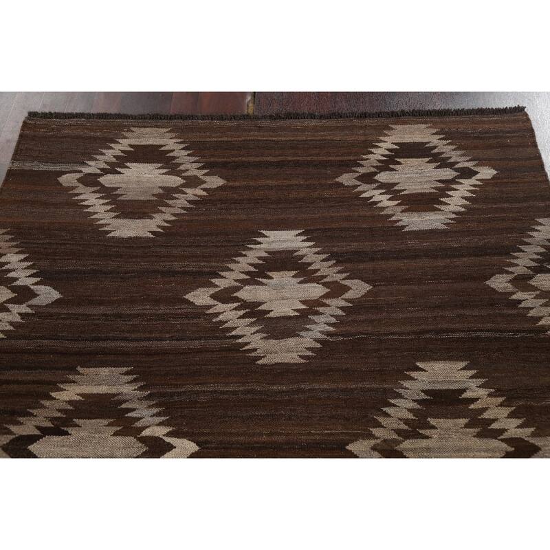 Natural Dye Geometric Tribal Kilim Oriental Area Rug Wool Hand-woven - 5'3" x 6'8"