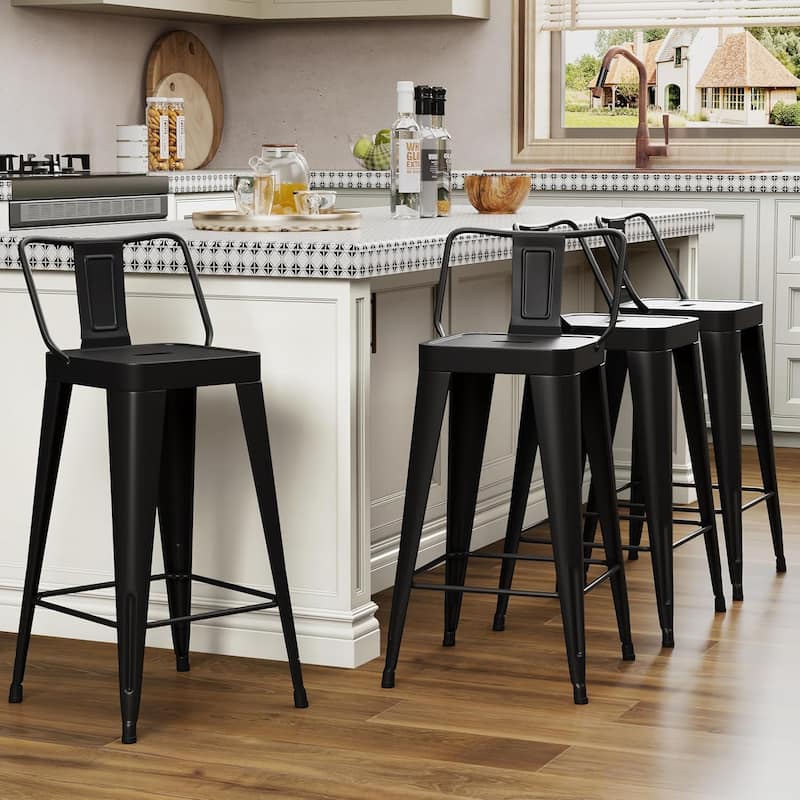 Metal Counter & Bar Stools Set of 4, 26" and 30" Seat Height Barstools with Metal Frame and Low Back for Kitchen lsland