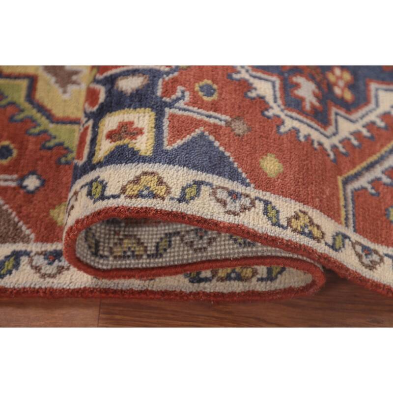 Orange Geometric Kazak Oriental Runner Rug Handmade Wool Carpet - 2'7"x 7'10"
