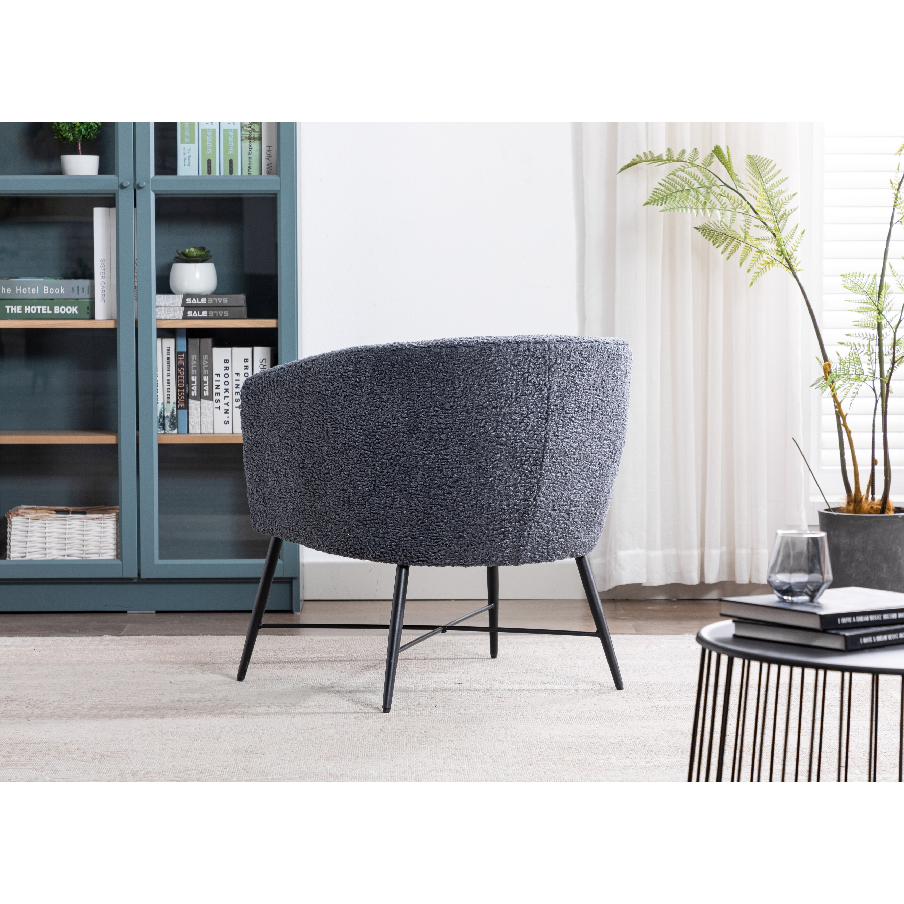 Minimalism Modern Style Sheep Wool Like Fabric Accent Chair Metal