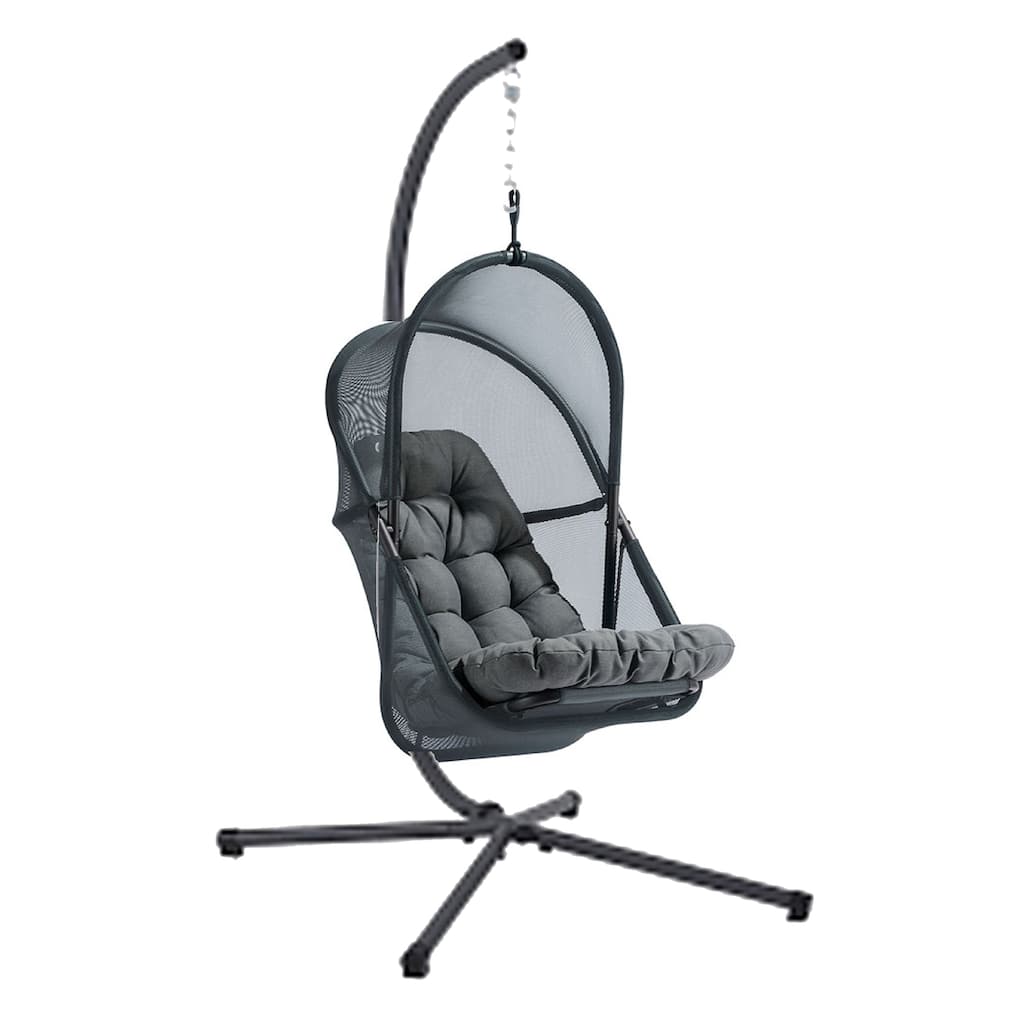 Bery Outdoor Swing Chair with Foldable Stand, Dark Gray Cushion