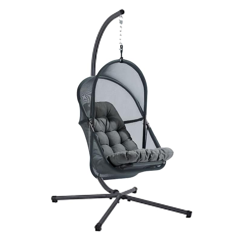 Bery Outdoor Swing Chair with Foldable Stand, Dark Gray Cushion