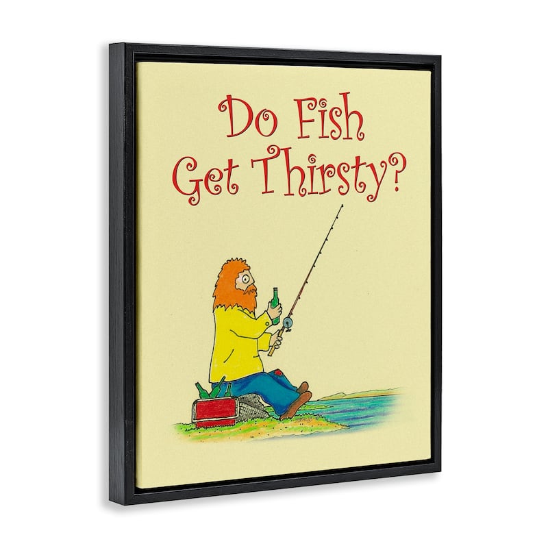 Stupell Do Fish Get Thirsty Humor Framed Floater Canvas Wall Art Design By Roger Straub