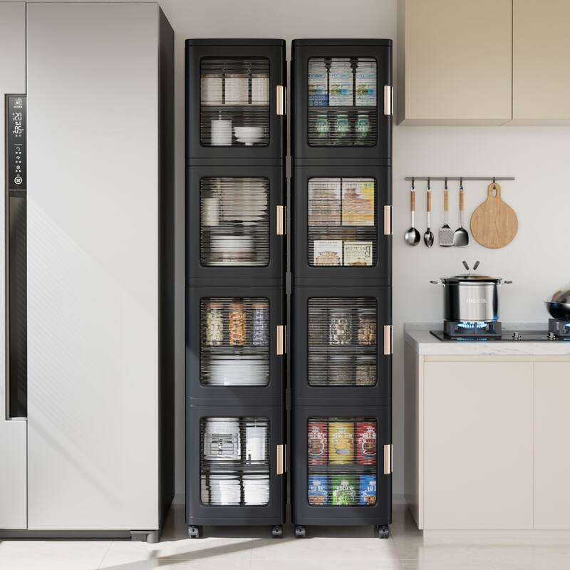 Javlergo 65" Narrow Tall Storage Bin 4 Tier Foldable Kitchen Storage Cabinet Organizer Freestanding Kitchen Pantry