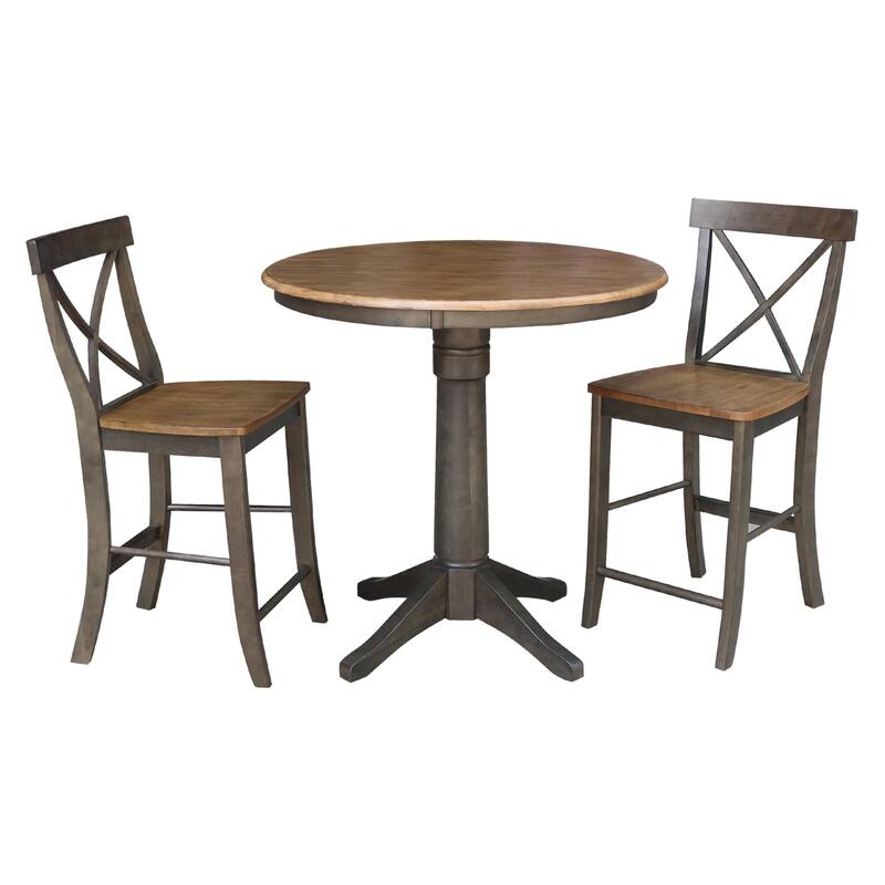36" Round Counter Height Table With 2 X-Back Stools - 3 Piece Set