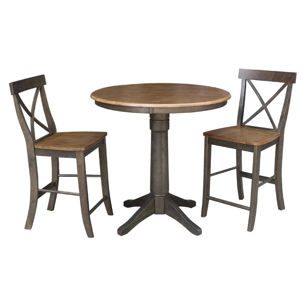 36" Round Counter Height Table With 2 X-Back Stools - 3 Piece Set
