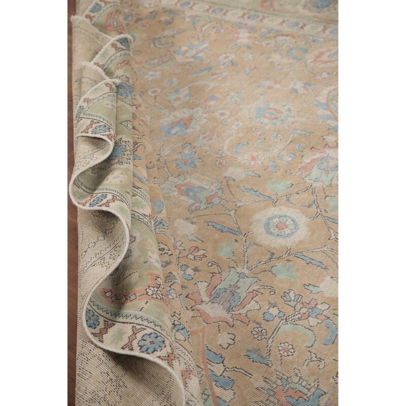 Hand Knotted Oriental 100% Wool Carpet Traditional All-Over Peach Tabriz Area Rug - 12' 8'' X 10' 0''