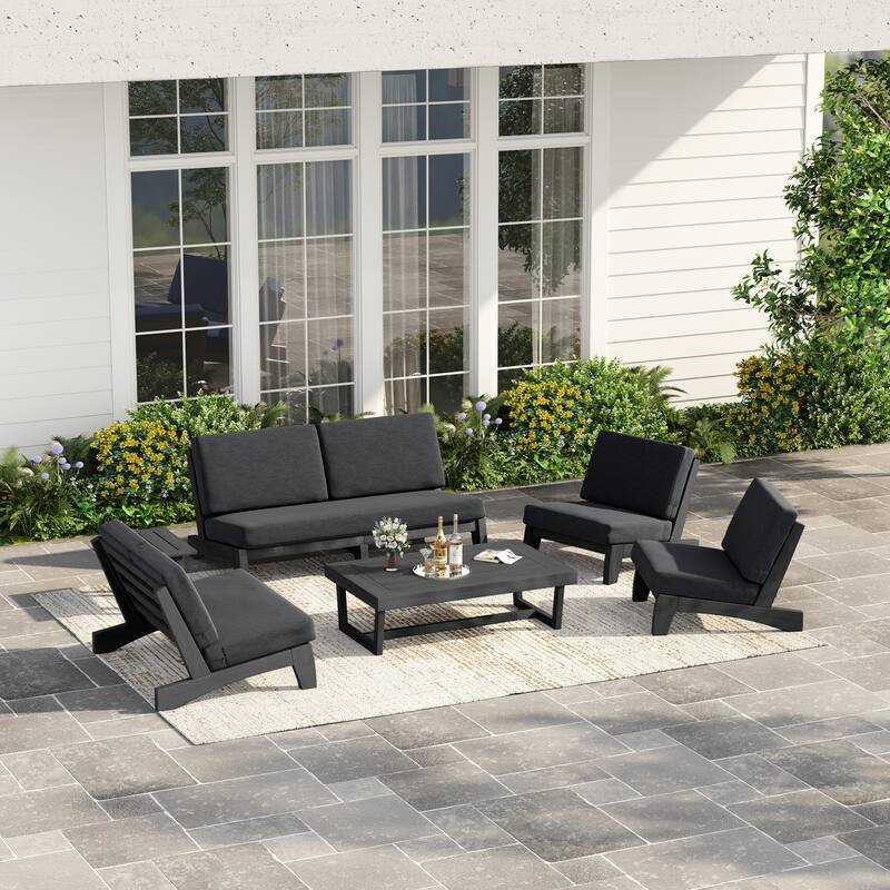 Casual Large Teak Outdoor Patio Conversation Set