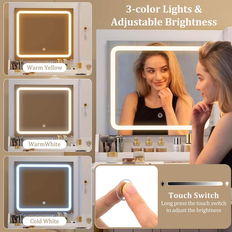 Costway Vanity Set with Mirror and Lights 3 Lighting Modes & - See Details