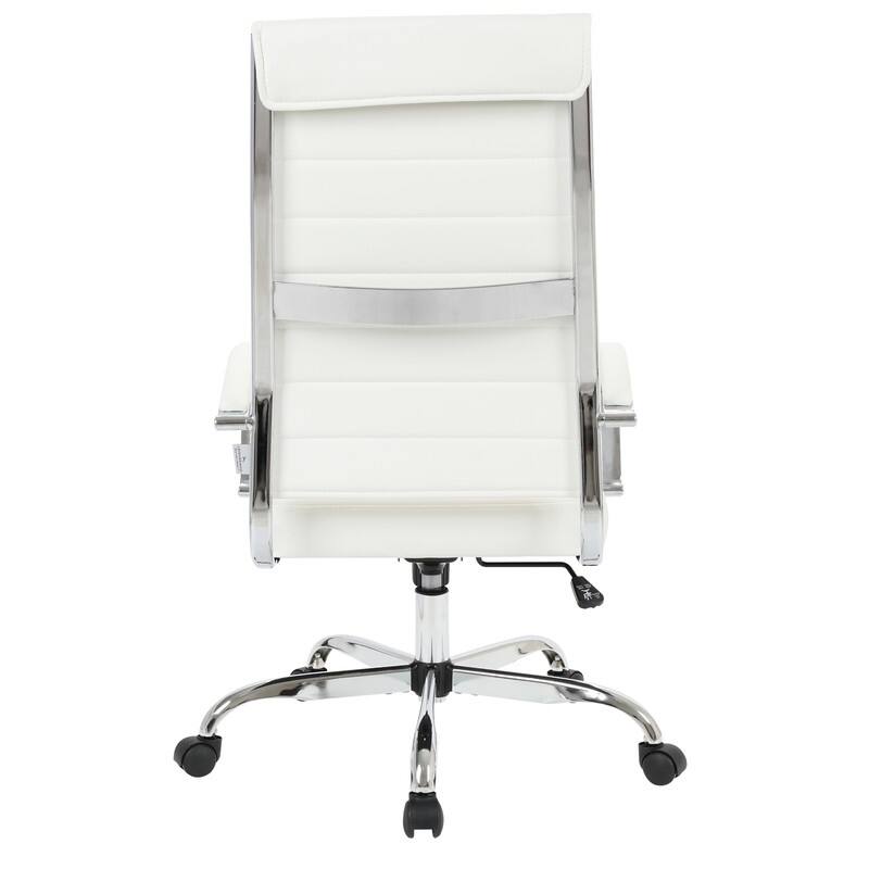 Benmar High-Back Leather Office Desk Chair in Stainless Steel Frame Adjustable Height Tilt Lock 360 Swivel Ergonomic Chair