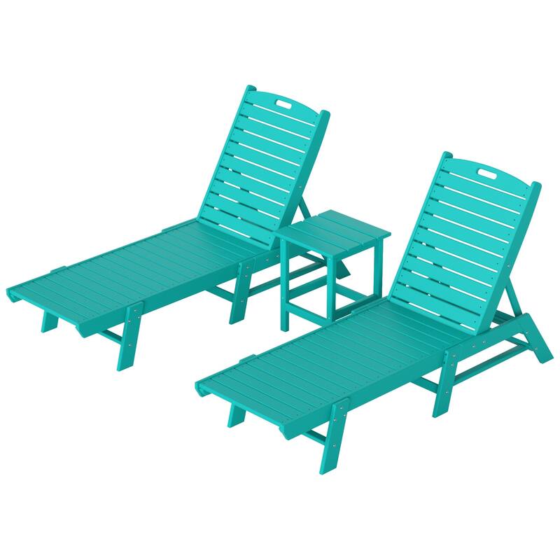 Laguna Hdpe All Weather Outdoor Patio Pool Reclining Armless Chaise Lounges With Square Side Table (3-Piece Set)