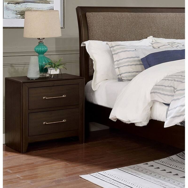 1pc Nightstand Only Solid wood 2-Drawers Bedside Table Brushed Nickel Pull Modern Bedroom