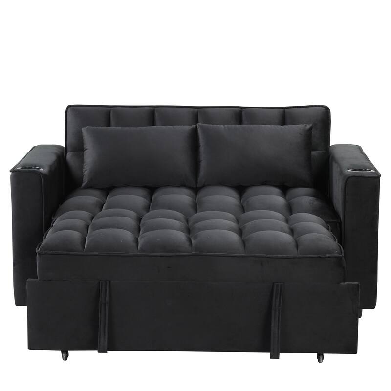 Velvet Multi-functional Sofa Bed, Cup Holder, USB Port