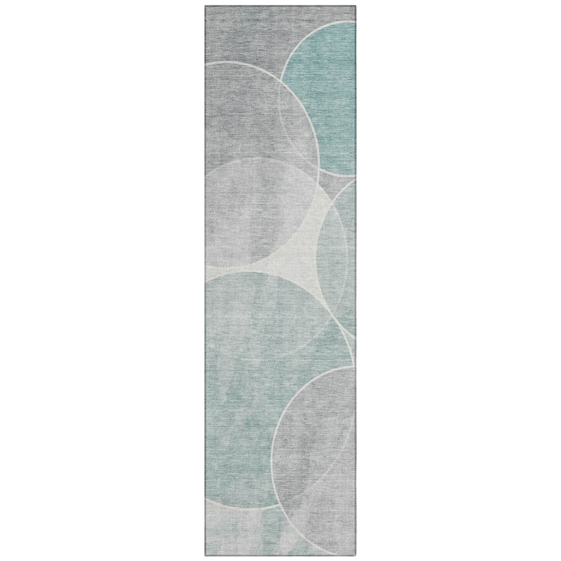 Machine Washable Indoor/ Outdoor Abstract Circles Chantille Rug