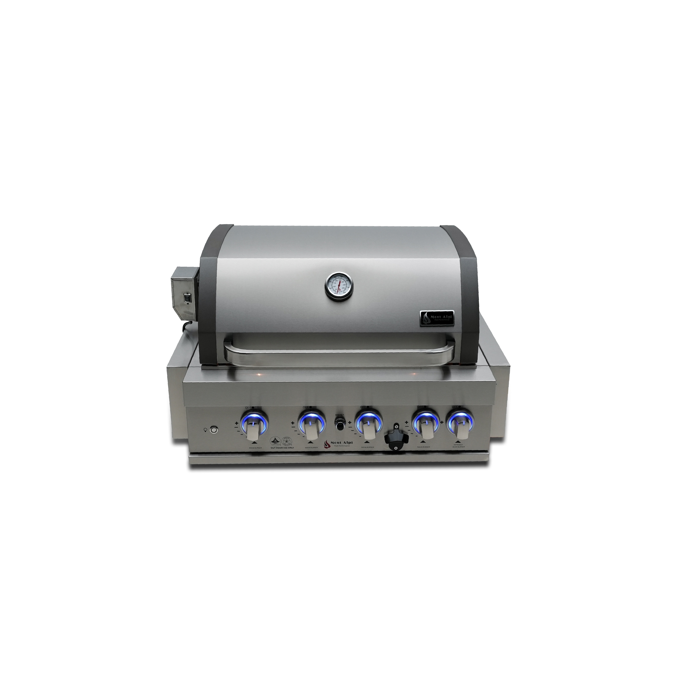 Mont Alpi Premium 32"W Stainless Steel 4-Burner Heavy Duty Built-in BBQ Grill Head with Rear Burner + Rotisserie Kit + Cover