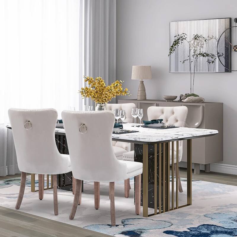 Velvet Dining Chairs Set of 2, Tufted Dining Chairs with Nailhead Back and Ring Pull Trim - 25.5×19.7×37.4inch