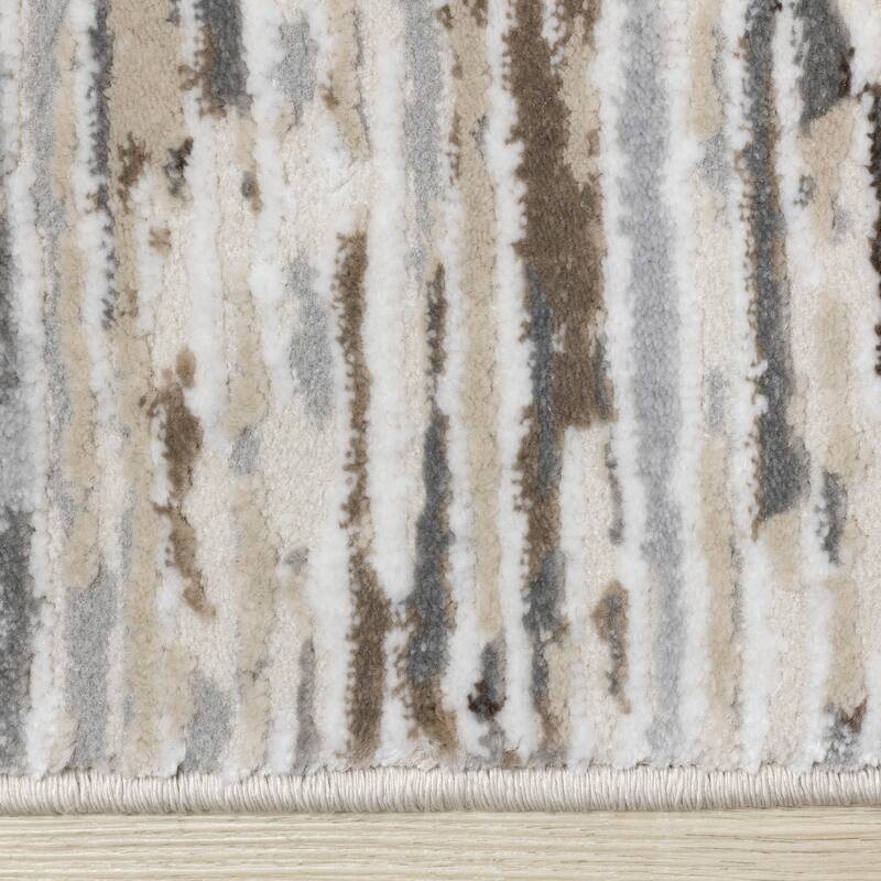 Alpine Rug Co. London Cream Beige Grey Lines Area Rug