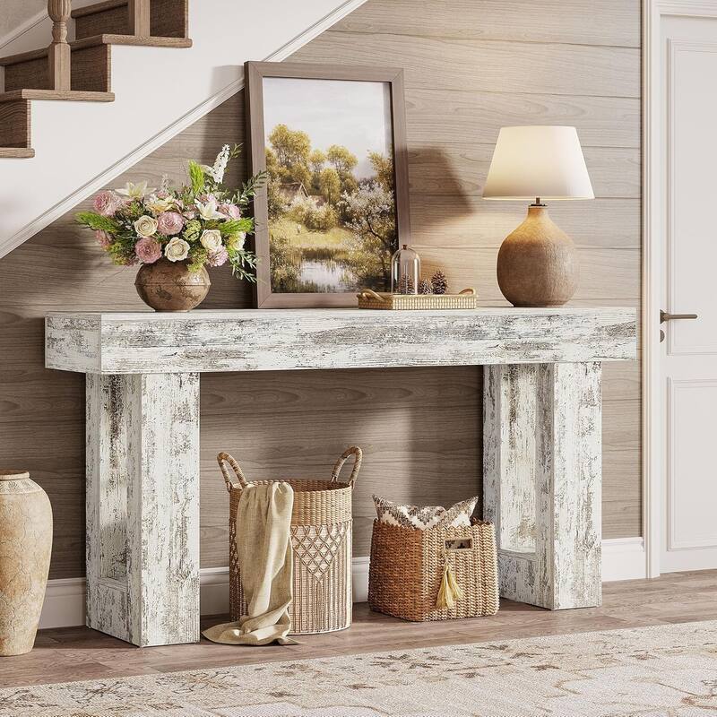 63" Wooden Console Table, Rectangular Sofa Table for Behind Couch, Entryway, HallwayLiving Room - White