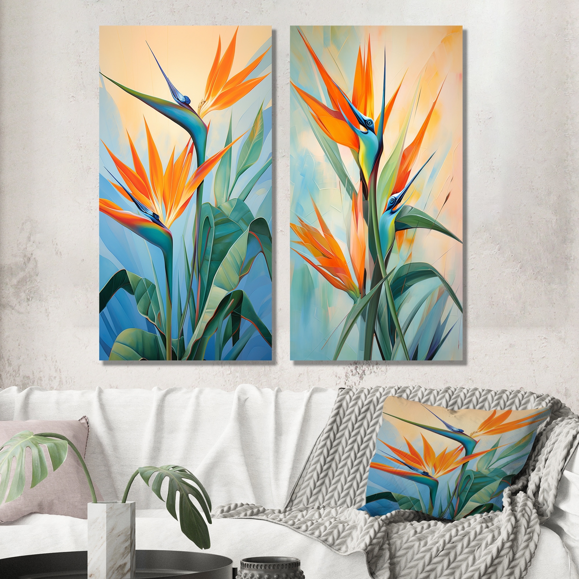 Designart - Paradises Profile Flower - Birds Of Paradise Metal Wall Art Set Of 2 - Traditional Blue Metal Art 2 Pieces
