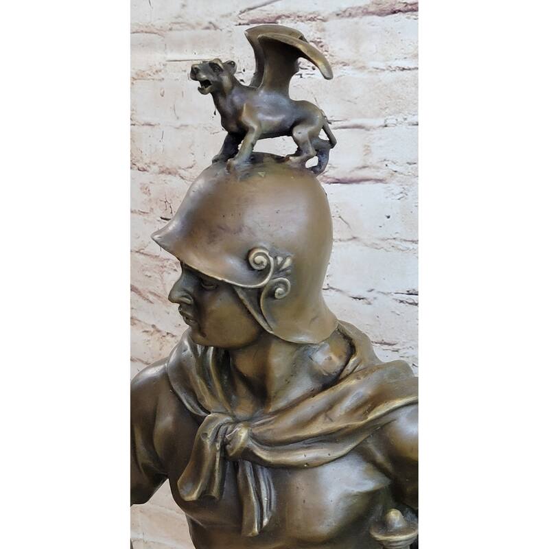 King Arthur Seated Ancient Warrior W/ Sword Griffon Helmet Bronze Statue Sculpture Decor