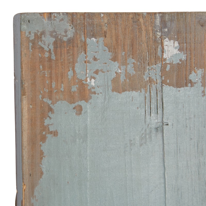 Blue Wood Arched Windowpane Fleur De Lis Home Wall Decor with Rust Metal Scrolled Gate