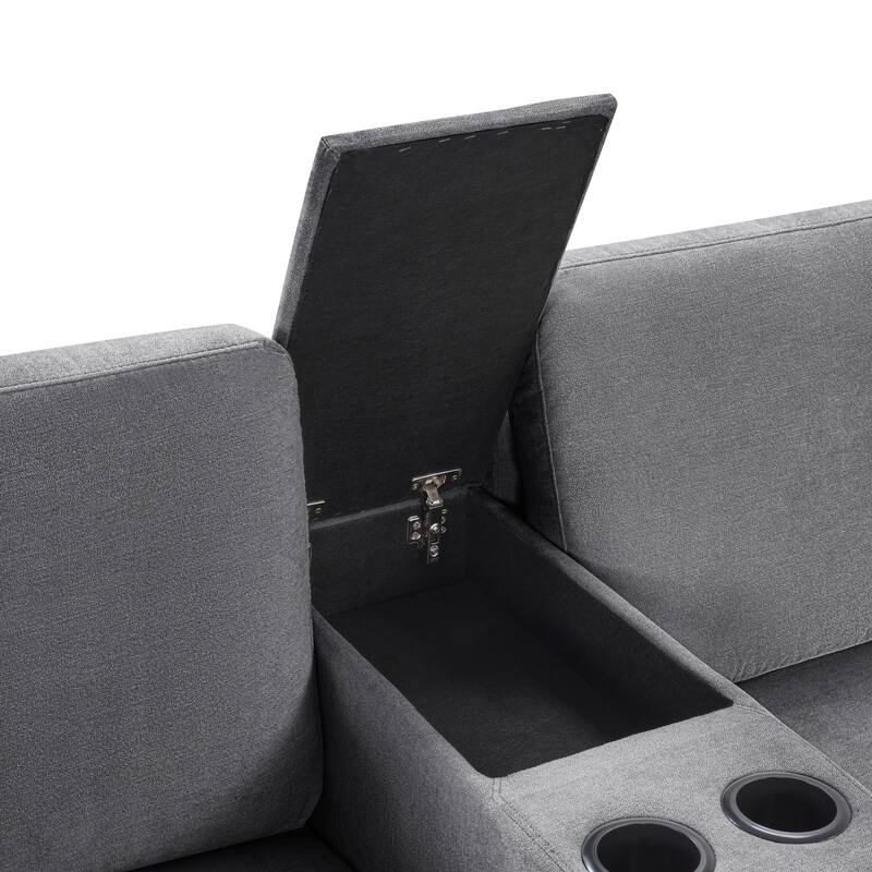 Modern 5-Seat Modular U-Shaped Sectional Sofa with Chaise, Storage Drawer, Built-In Cup Holders and Throw Pillows