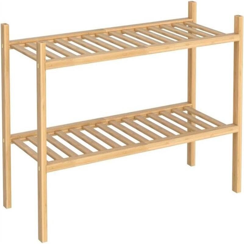 Bamboo Shoe Rack Stackable Shoe Shelf Storage Organizer for Unit Entryway - 12.6"D x 27"W x 11"H