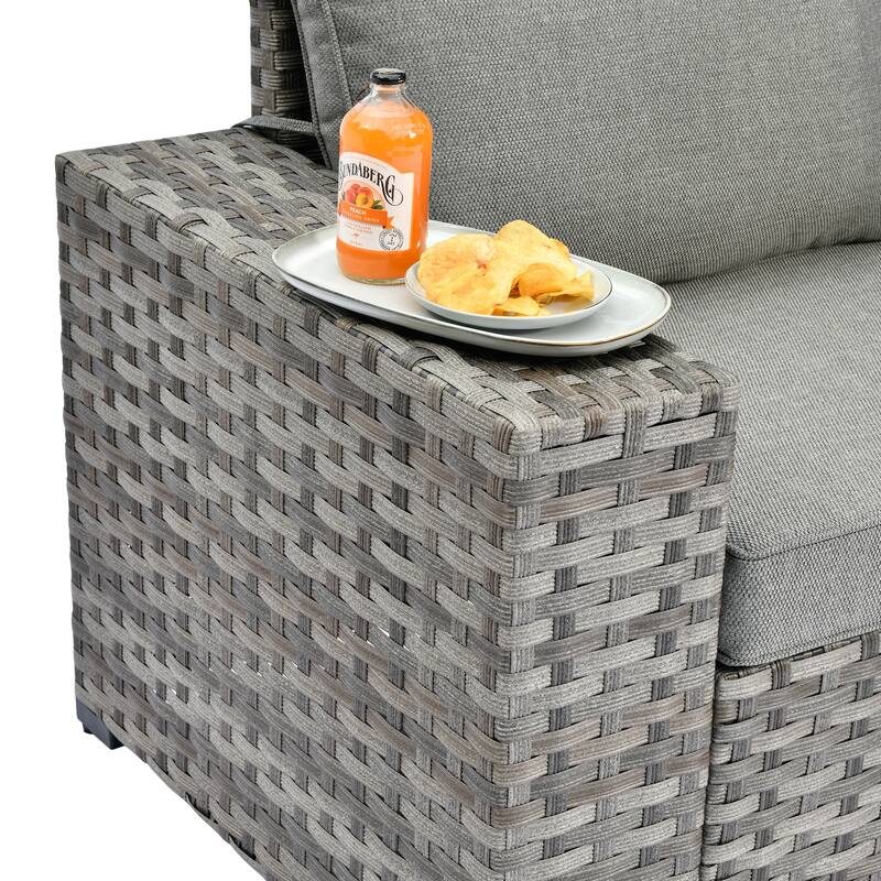 OVIOS Patio Wicker Furniture Wide Arm 7-piece Fire Pit Set with Table