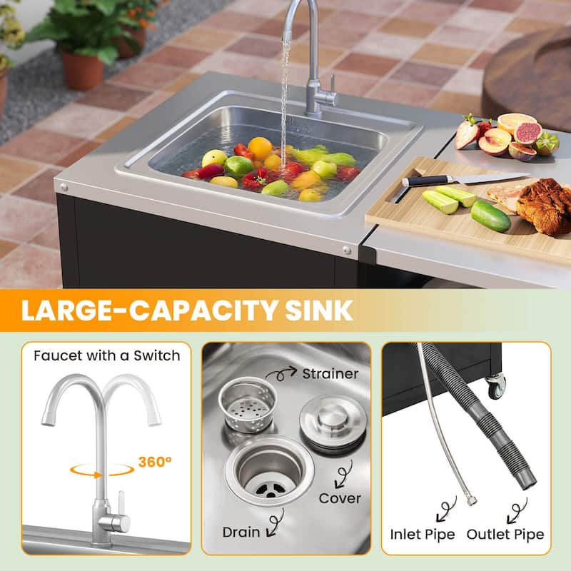 Costway 80" Outdoor Grill Table with Sink Drainage Cabinet Removable - See Details