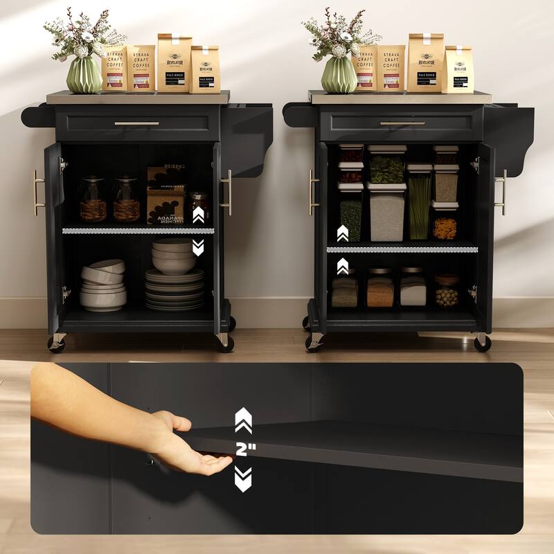 HOMCOM Rolling Kitchen Island Utility Storage Cart With Drawer, Spice Rack & Wheels - Black