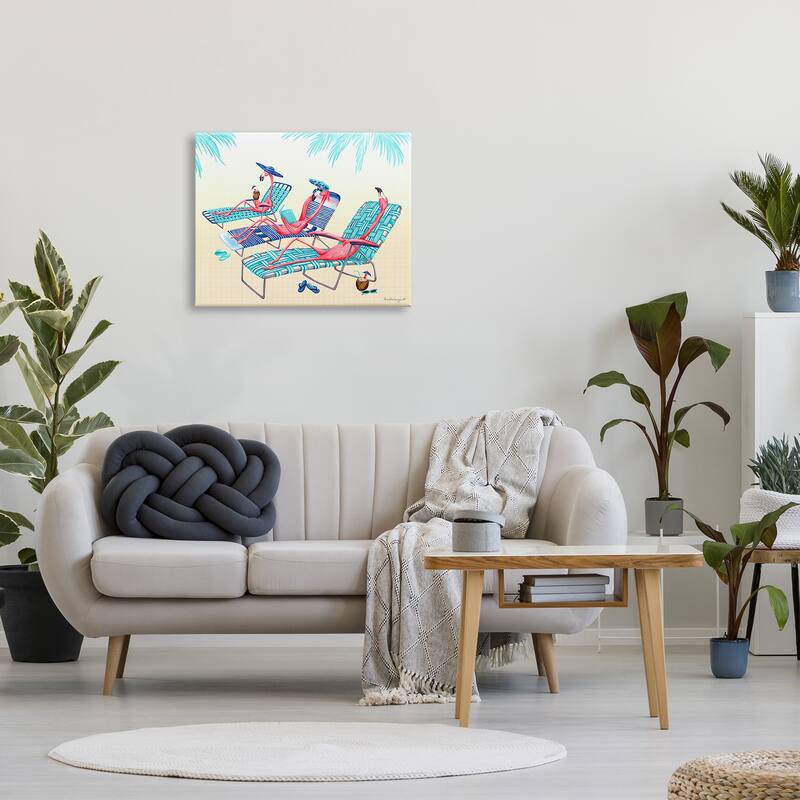 Stupell Pink Flamingos Lounging Beach Chairs Tropical Scene Canvas Wall Art, Design by Amelie Legault