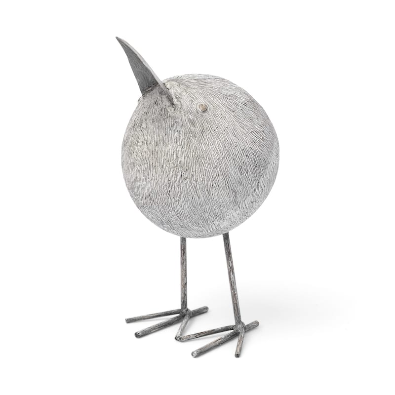 HomeRoots 8" Off White Resin And Metal Snipe Bird Tabletop Sculpture - 6" W x 6" D x 8" H - 6" W x 6" D x 8" H - Grey